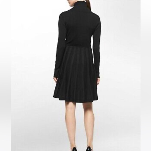 Calvin Klein Long Sleeve Cowl Neck Fit n Flare Black Dress - Picture 3 of 7